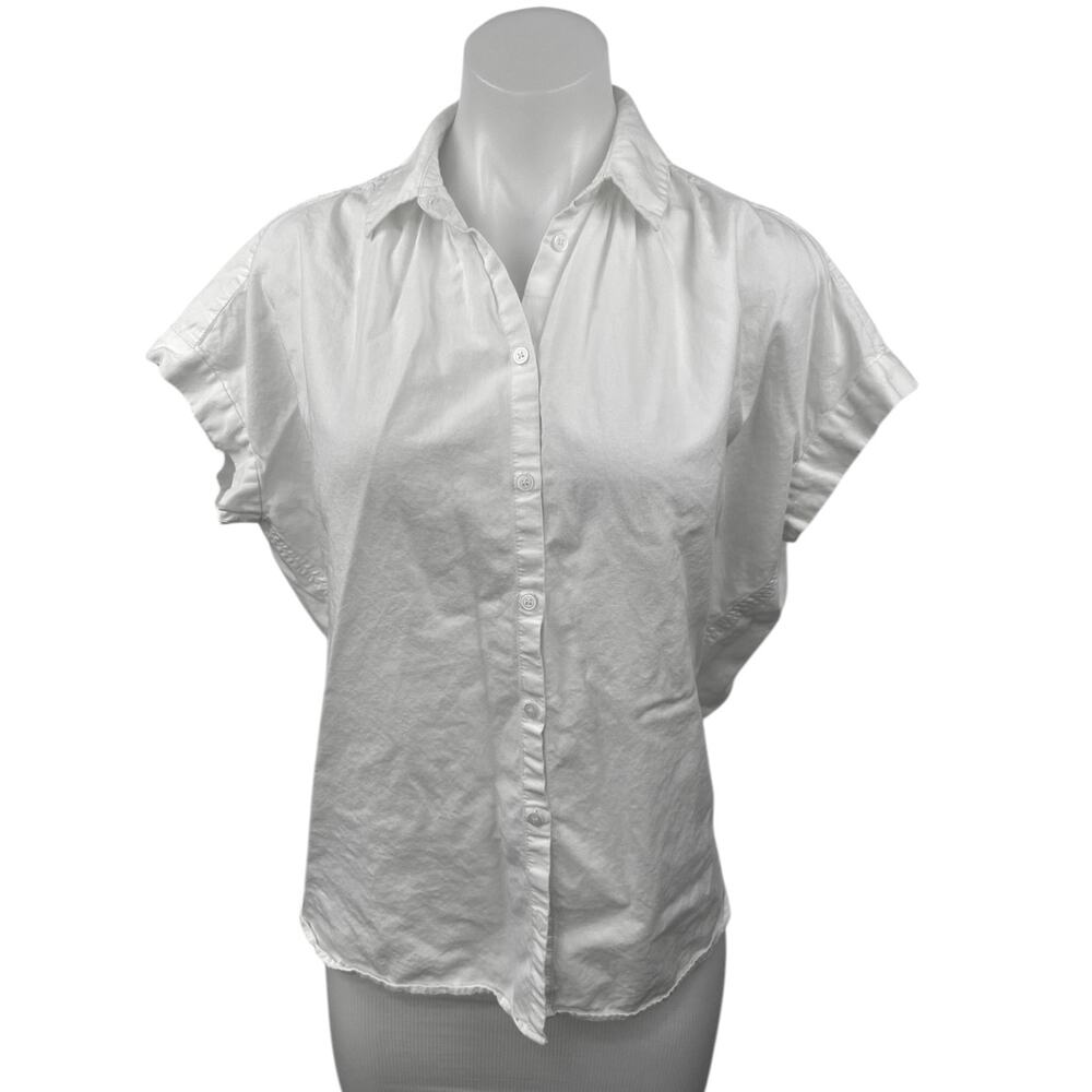 Madewell Women's White Button Up Short Sleeve Collar Shirt Blouse Top Size S